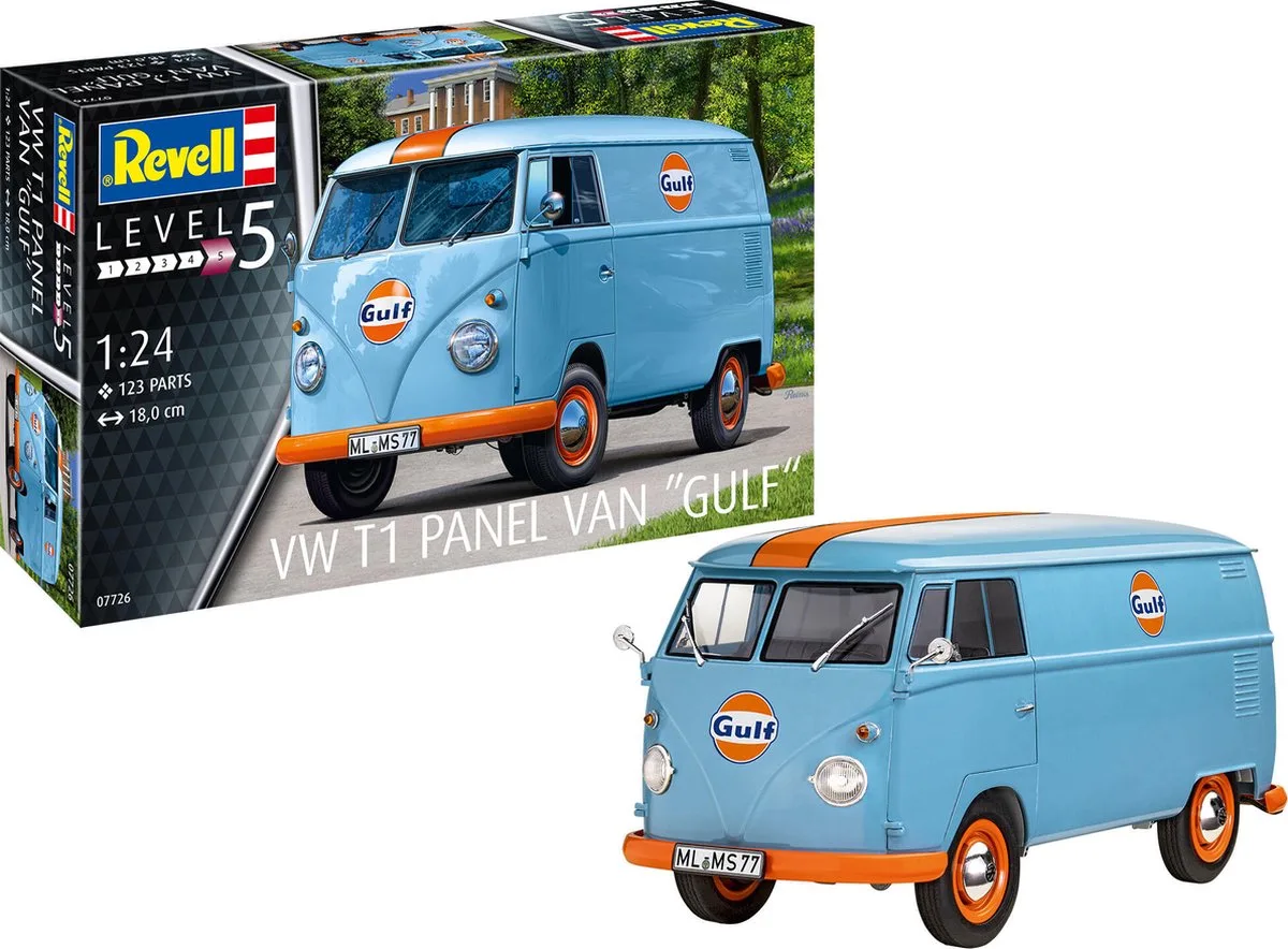 Modelbouwpakket Auto - 07726 Volkswagen T1 Panel Bus -Gulf- Plastic - 1:24 - Modelbouw de Revell en Multicolore – photo produit