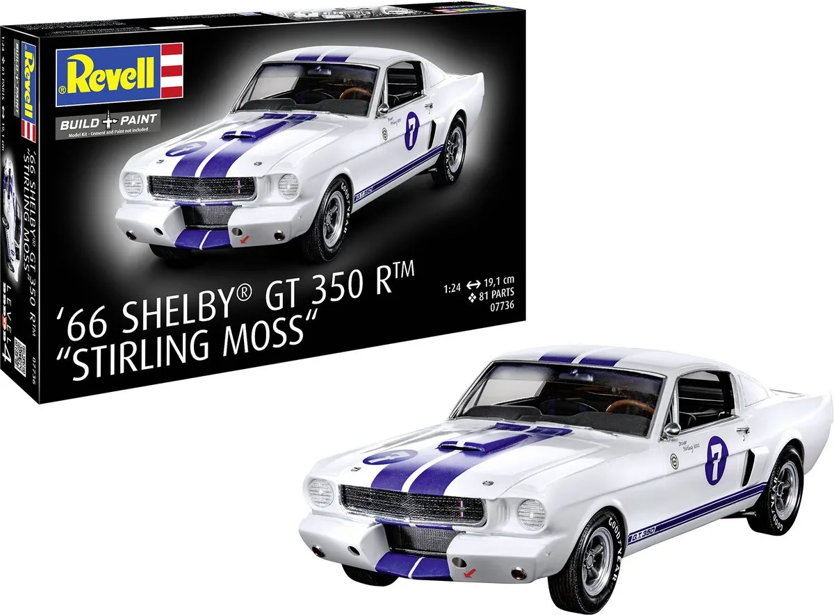 Modelbouwpakket Auto - 07736 Shelby Ford Mustang GT 350 R 1966 - Stirling Moss - Rauto Plastic - 1:24 - Modelbouw van Revell in Meerkleurig – productfoto