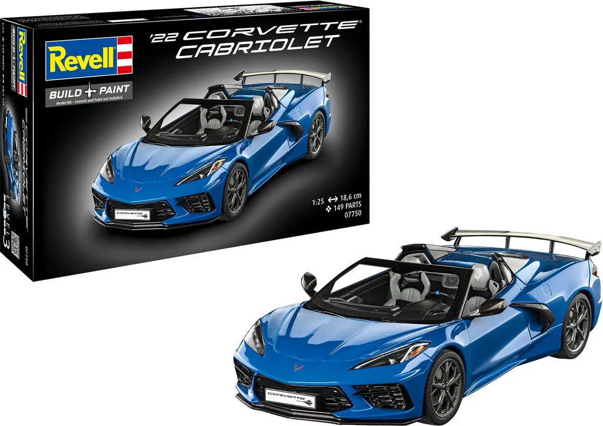 Modelbouwpakket Auto - 07750 Chevrolet '22 Corvette Cabriolet - Amerikaanse Auto Plastic - 1:25 - Modelbouw van Revell in Meerkleurig – productfoto
