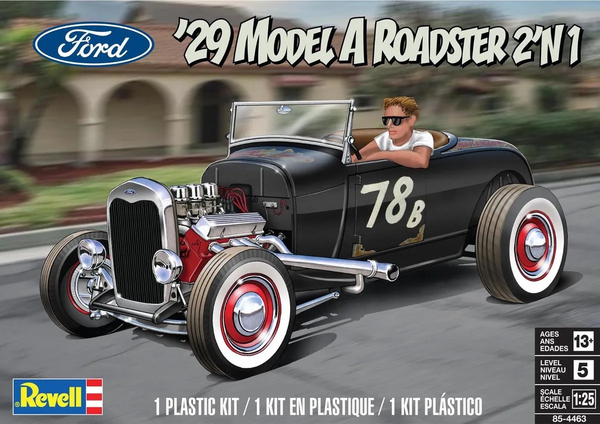 Modelbouwpakket Auto - 14463 Ford Model A Roadster 1929 - Amerikaanse Klassieke Auto Plastic - 1:25 - Modelbouw de Revell en Multicolore – photo produit