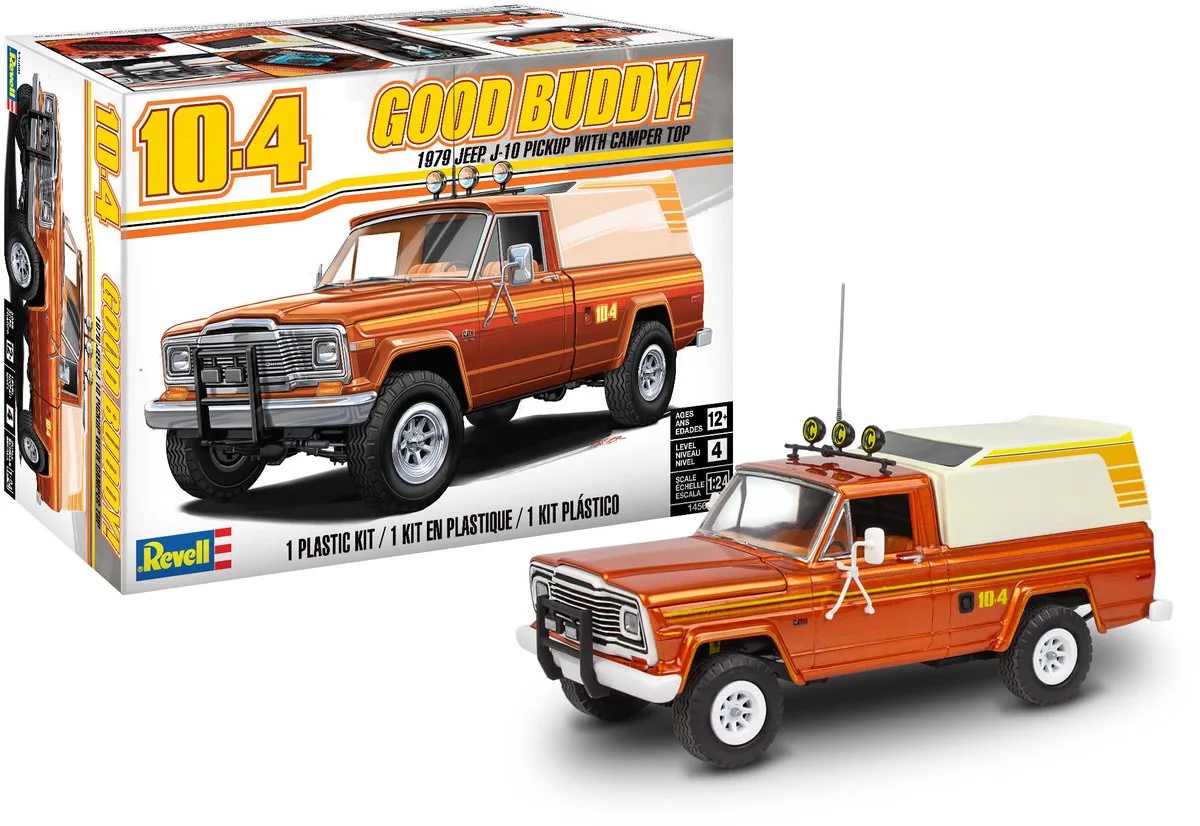 Modelbouwpakket Auto - 14568 10-4 Good Buddy! - 1979 Jeep J-10 Pickup met Camper Top - Amerikaanse Auto Plastic - 1:24 - Modelbouw van Revell in Meerkleurig – productfoto