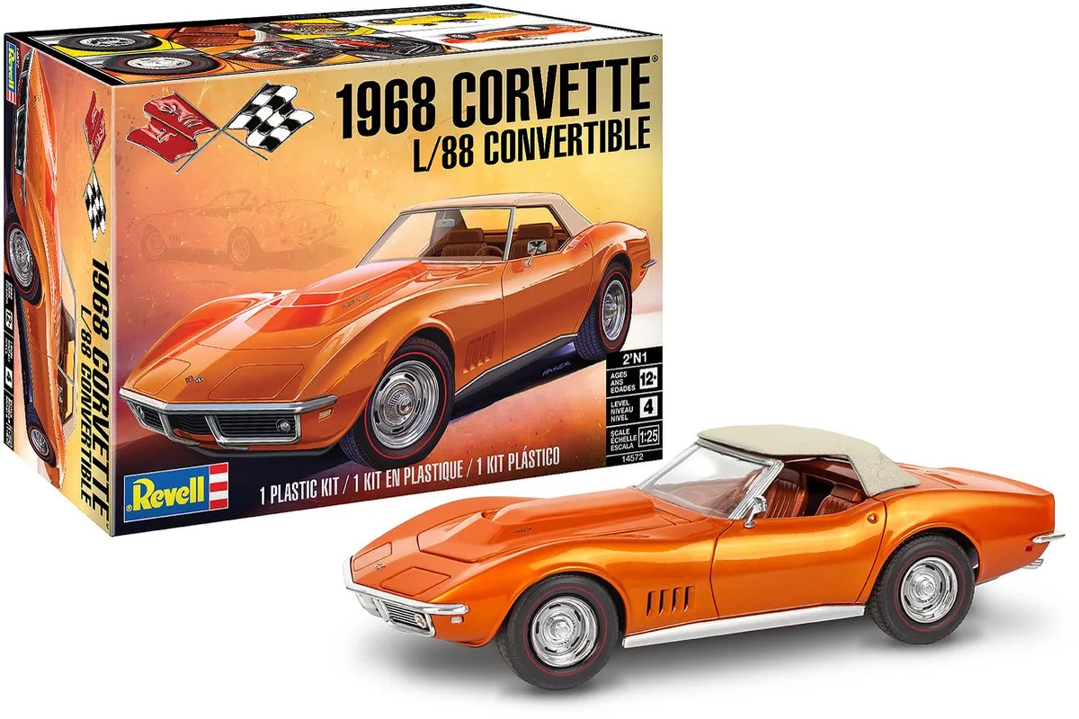 Modelbouwpakket Auto - 14572 Chevrolet Corvette C3 1968 - L/88 Convertible Roadster - 2-in-1 - Amerikaanse Auto Plastic - 1:25 - Modelbouw van Revell in Meerkleurig – productfoto