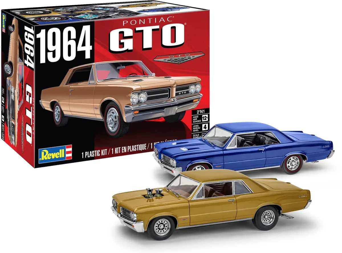 Modelbouwpakket Auto - 14574 Pontiac GTO - 1964 - 2 Bouwopties - Amerikaanse Auto Plastic - 1:24 - Modelbouw van Revell in Meerkleurig – productfoto