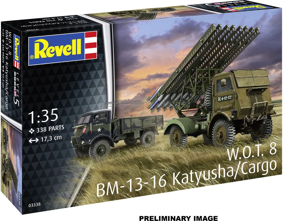 Modelbouwpakket Auto - 63338 Fordson - BM-13-16 op WOT8 Katyusha/Cargo - Militaire Truck - Model Set Plastic - 1:35 - Modelbouw van Revell in Meerkleurig – productfoto