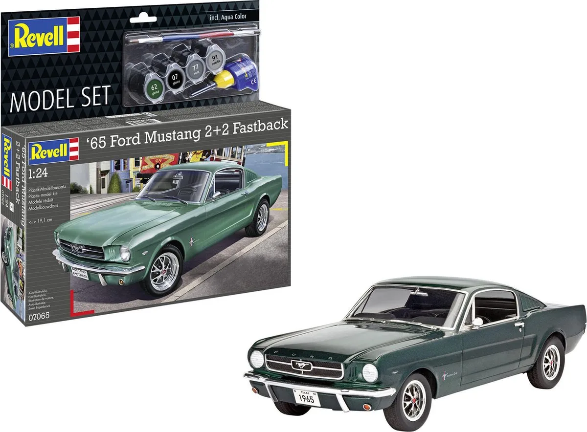 Modelbouwpakket Auto - 67065 1965 Ford Mustang 2+2 Fastback - Model Set Plastic - 1:24 - Modelbouw van Revell in Meerkleurig – productfoto