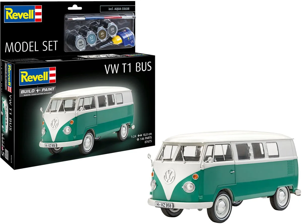 Modelbouwpakket Auto - 67675 Volkswagen VW T1 Bus - Model Set Plastic - 1:24 - Modelbouw van Revell in Meerkleurig – productfoto