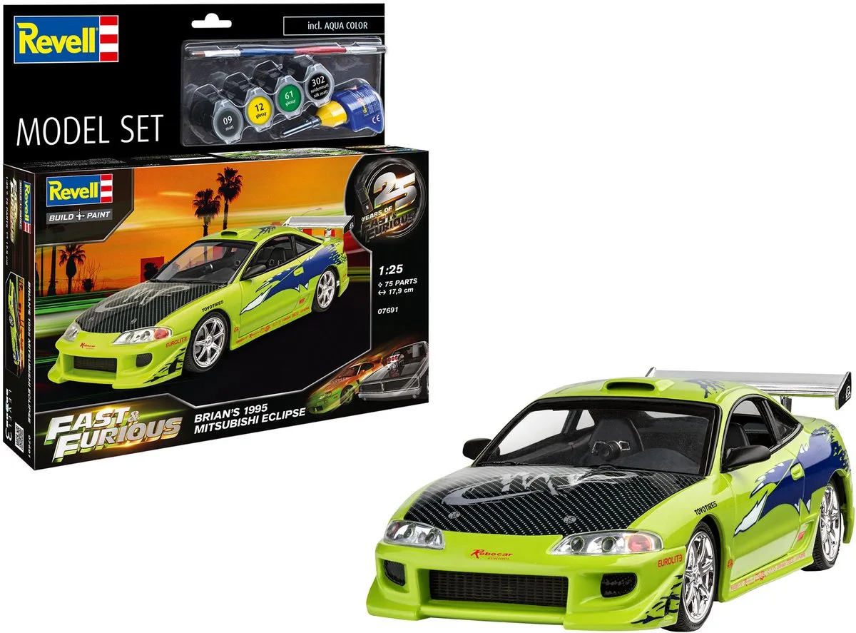 Modelbouwpakket Auto - 67691 Fast - Furious Brian#039 1995 Mitsubishi Eclipse - Model Set Plastic - 1:25 - Modelbouw van Revell in Meerkleurig – productfoto