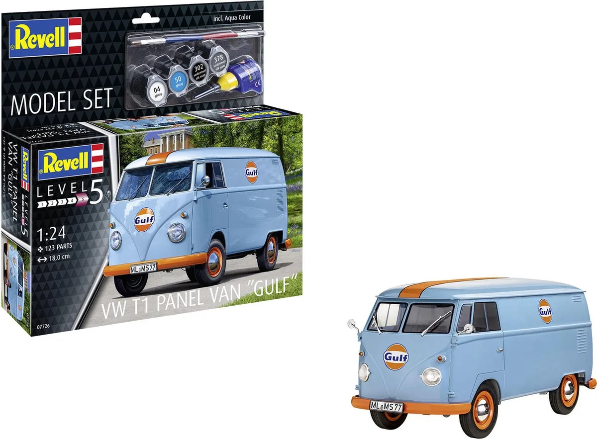 Modelbouwpakket Auto - 67726 Volkswagen T1 Panel Bus -Gulf- - Model Set Plastic - 1:24 - Modelbouw van Revell in Meerkleurig – productfoto