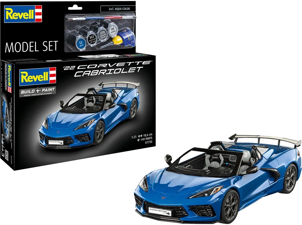 Modelbouwpakket Auto - 67750 Chevrolet '22 Corvette Cabriolet - Amerikaanse Auto - Model Set Plastic - 1:25 - Modelbouw van Revell in Meerkleurig – productfoto
