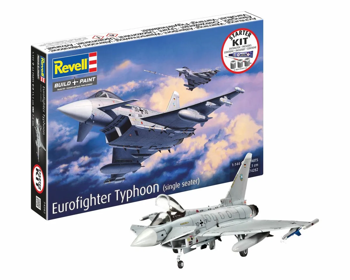 Modelbouwpakket Auto - 74282 Eurofighter Typhoon - Single Seater - Europese Straaljager - Starter Kit Plastic - 1:144 - Modelbouw de Revell en Multicolore – photo produit