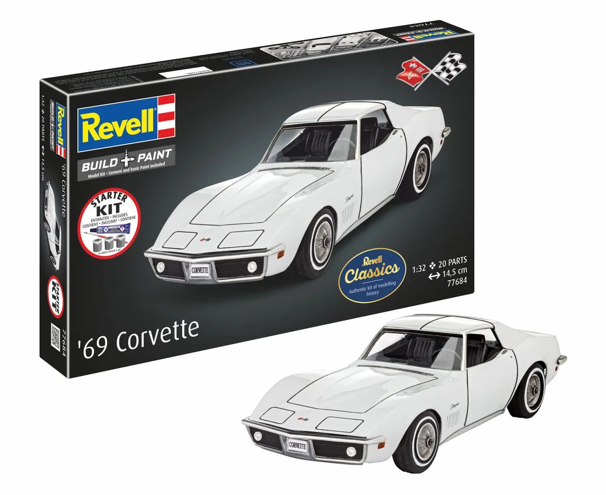 Modelbouwpakket Auto - 77684 Chevrolet Corvette C3 '69 - Amerikaanse Sportauto - Starter Kit Plastic - 1:32 - Modelbouw de Revell en Multicolore – photo produit