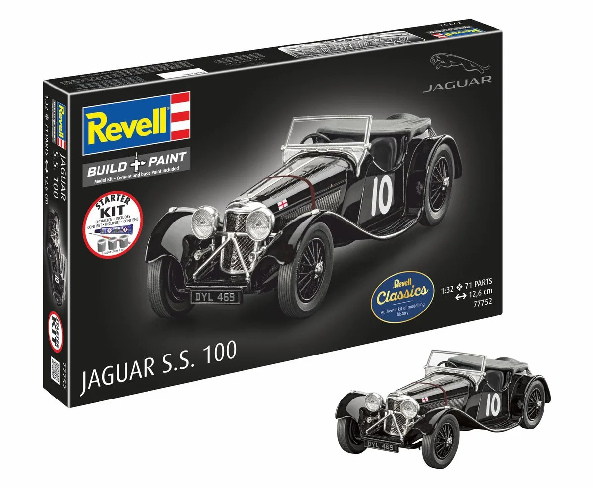 Modelbouwpakket Auto - 77752 Jaguar S.S. 100 - Britse Auto - Starter Kit Plastic - 1:32 - Modelbouw de Revell en Multicolore – photo produit