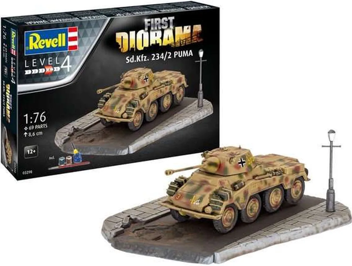 Modelbouwpakket Diorama - 03298 First Diorama Set - Sd.Kfz. 234/2 Puma - Starter kit Plastic - 1:76 - Modelbouw de Revell en Multicolore – photo produit