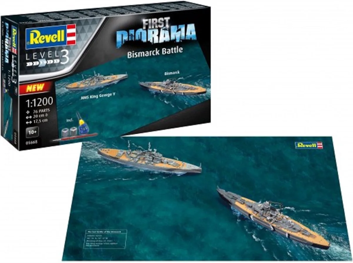Modelbouwpakket Diorama - 05668 First Diorama Set - Bismarck Battle - Starter Kit Plastic - 1:1200 - Modelbouw van Revell in Meerkleurig – productfoto