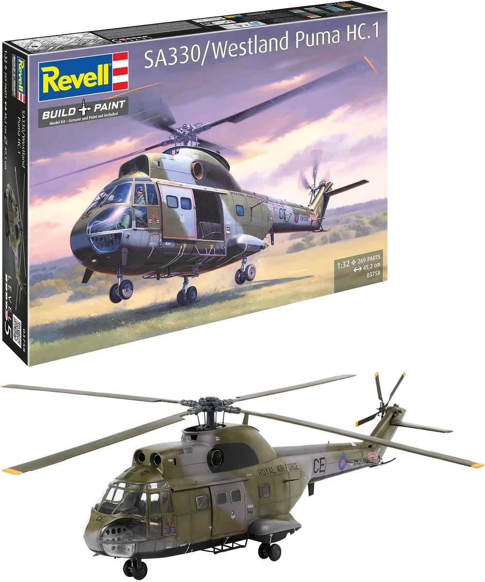 Modelbouwpakket Helikopters - 03758 SA 330/Westland Puma HC.1 - Britse Transporthelikopter Plastic - 1:32 - Modelbouw van Revell in Meerkleurig – productfoto