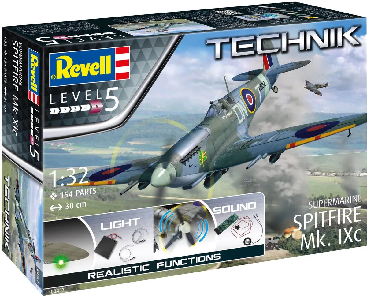 Modelbouwpakket Militaire voertuigen - 00457 Supermarine Spitfire Mk.IXc - Technik Plastic - 1:32 - Modelbouw van Revell in Meerkleurig – productfoto