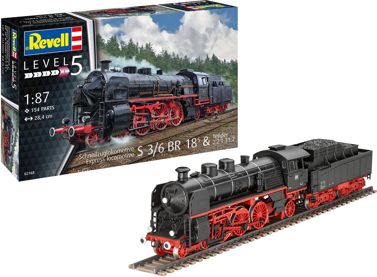 Modelbouwpakket Militaire voertuigen - 02168 Express locomotive S3/6 BR18(5) with Tender 2-2-T Plastic - 1:87 - Modelbouw van Revell in Wit – productfoto