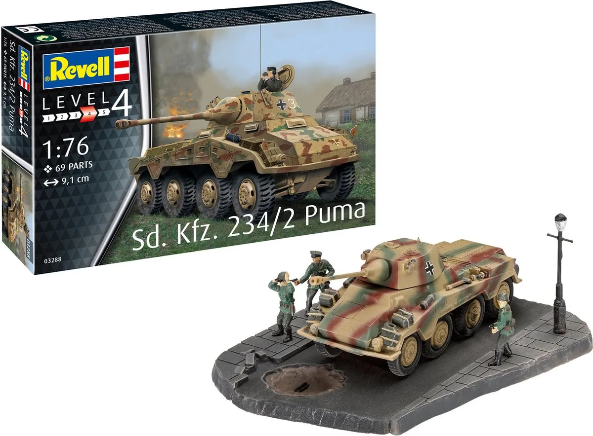 Modelbouwpakket Militaire voertuigen - 03288 Sd.Kfz. 234/2 Puma Plastic - 1:76 - Modelbouw van Revell in Meerkleurig – productfoto