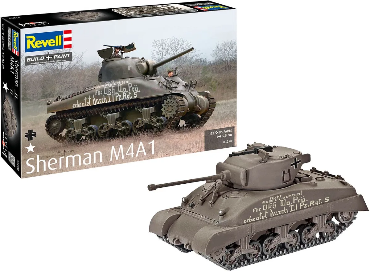 Modelbouwpakket Militaire voertuigen - 03290 Sherman M4A1 WWII - Amerikaanse Middelzware Tank Plastic - 1:72 - Modelbouw van Revell in Meerkleurig – productfoto
