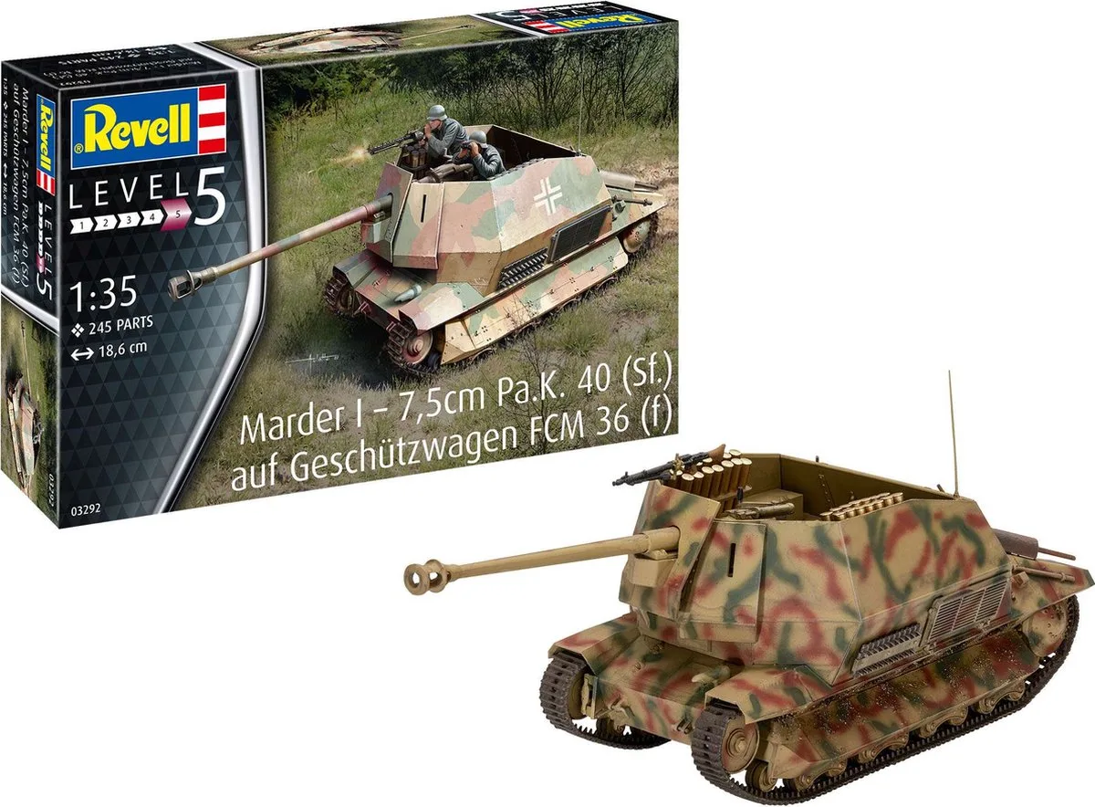 Modelbouwpakket Militaire voertuigen - 03292 Marder I - 7,5cm Pa.K. 40 (Sf.) auf FCM 36(f) Plastic - 1:35 - Modelbouw de Revell en Multicolore – photo produit