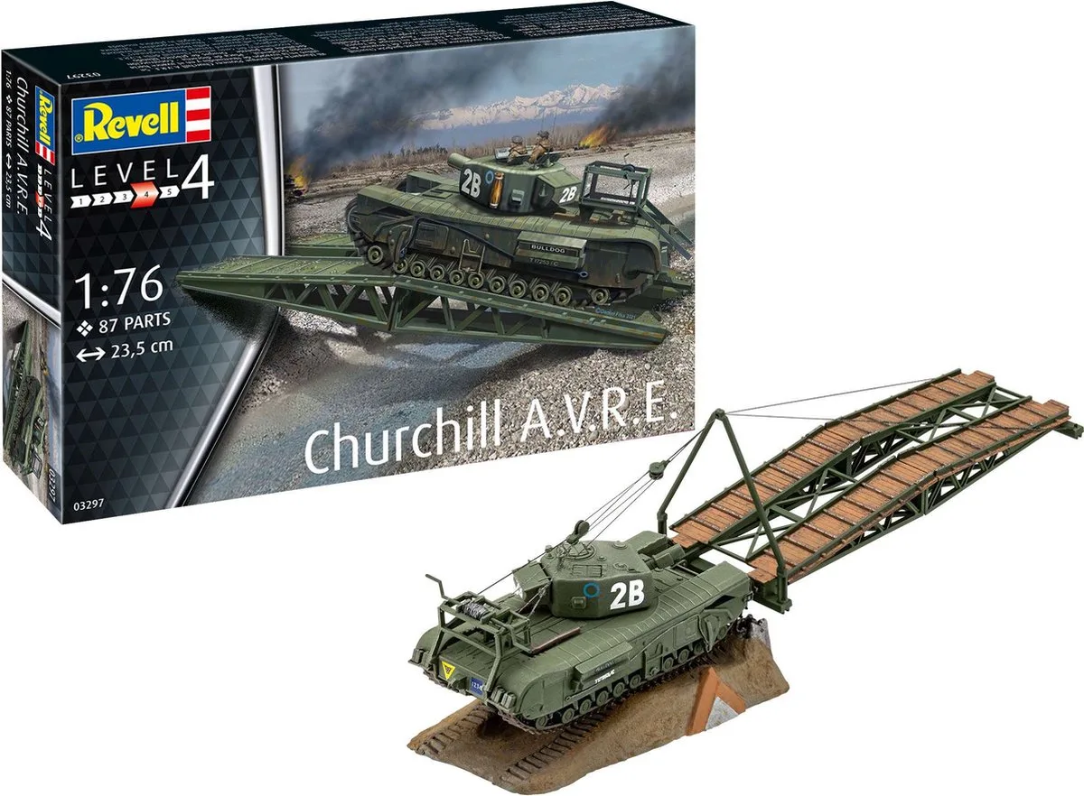 Modelbouwpakket Militaire voertuigen - 03297 Churchill A.V.R.E. Plastic - 1:76 - Modelbouw van Revell in Meerkleurig – productfoto