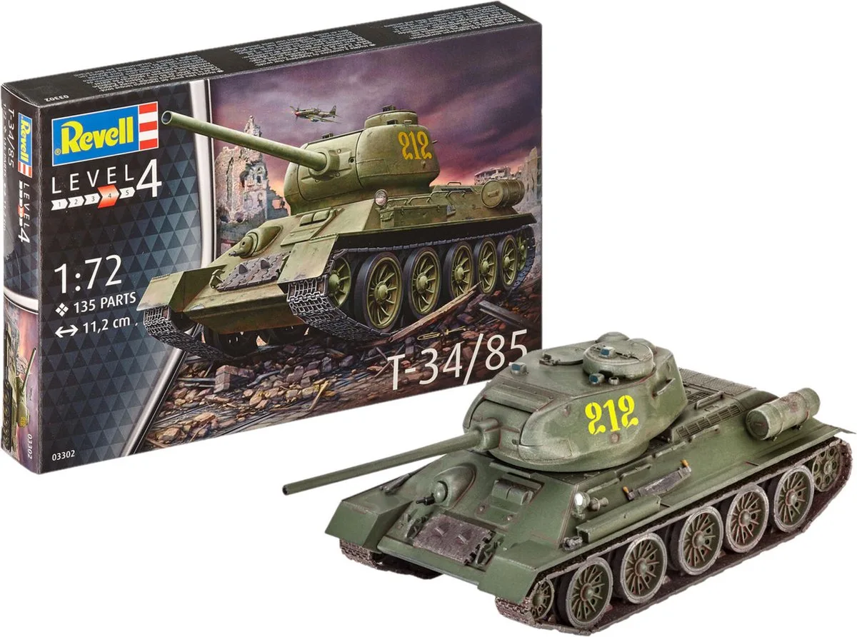 Modelbouwpakket Militaire voertuigen - 03302 T-34/85 Tank Plastic - 1:72 - Modelbouw van Revell in Meerkleurig – productfoto