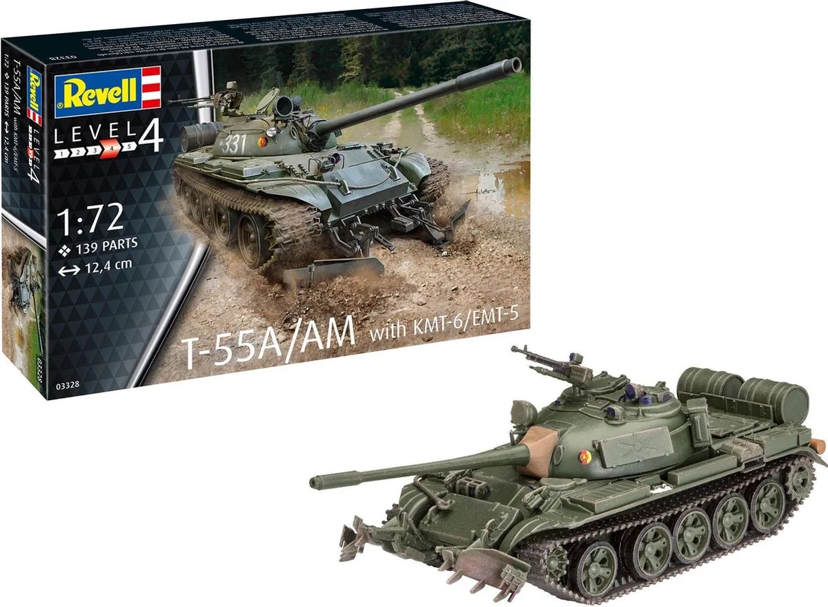 Modelbouwpakket Militaire voertuigen - 03328 T-55/AM with KMT-6/EMT-5 Tank Plastic - 1:72 - Modelbouw van Revell in Wit – productfoto