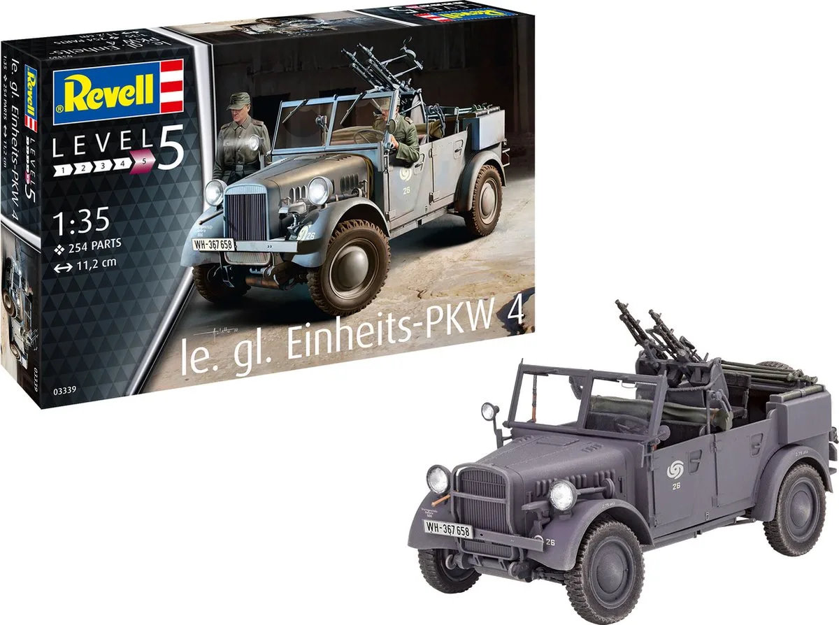 Modelbouwpakket Militaire voertuigen - 03339 Einheits-PKW Kfz.4 Plastic - 1:35 - Modelbouw van Revell in Meerkleurig – productfoto