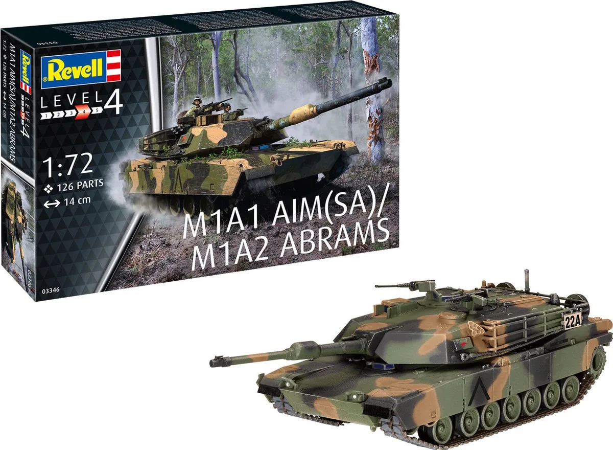 Modelbouwpakket Militaire voertuigen - 03346 M1A1 AIM(SA)/ M1A2 Abrams Tank Plastic - 1:72 - Modelbouw van Revell in Meerkleurig – productfoto