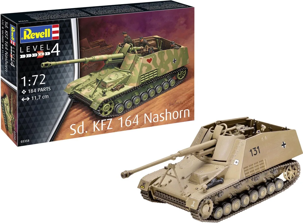 Modelbouwpakket Militaire voertuigen - 03358 Sd.Kfz. 164 Nashorn - Panzerjäger Plastic - 1:72 - Modelbouw van Revell in Meerkleurig – productfoto