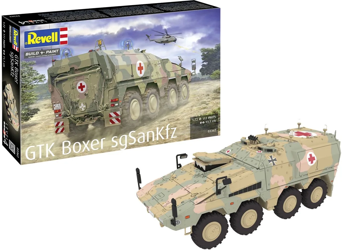 Modelbouwpakket Militaire voertuigen - 03362 GTK Boxer sgSanKfz - Militair Medisch Transportvoertuig Ambulance Plastic - 1:72 - Modelbouw van Revell in Meerkleurig – productfoto
