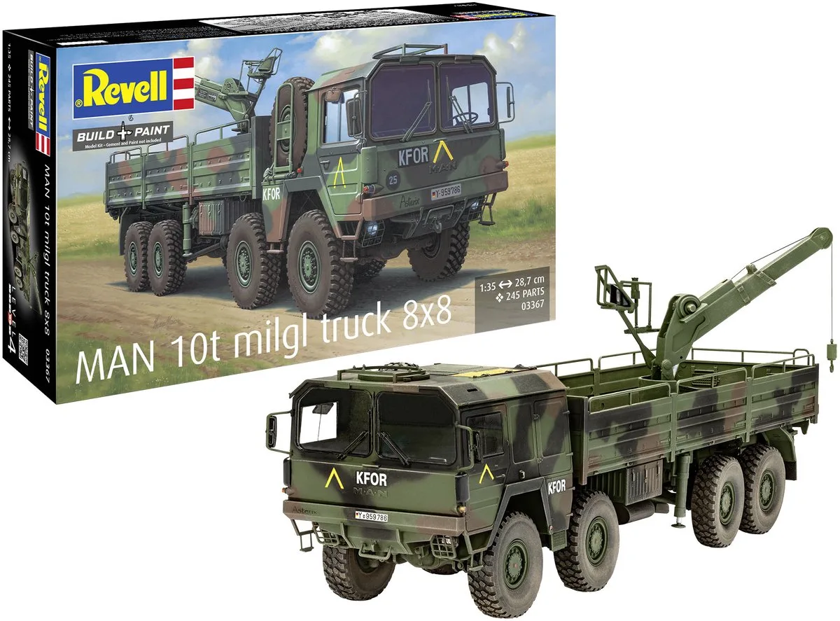 Modelbouwpakket Militaire voertuigen - 03367 MAN Kat1 10t Milgl 8x8 Truck - Duits Militair Terreinvoertuig Plastic - 1:35 - Modelbouw de Revell en Multicolore – photo produit