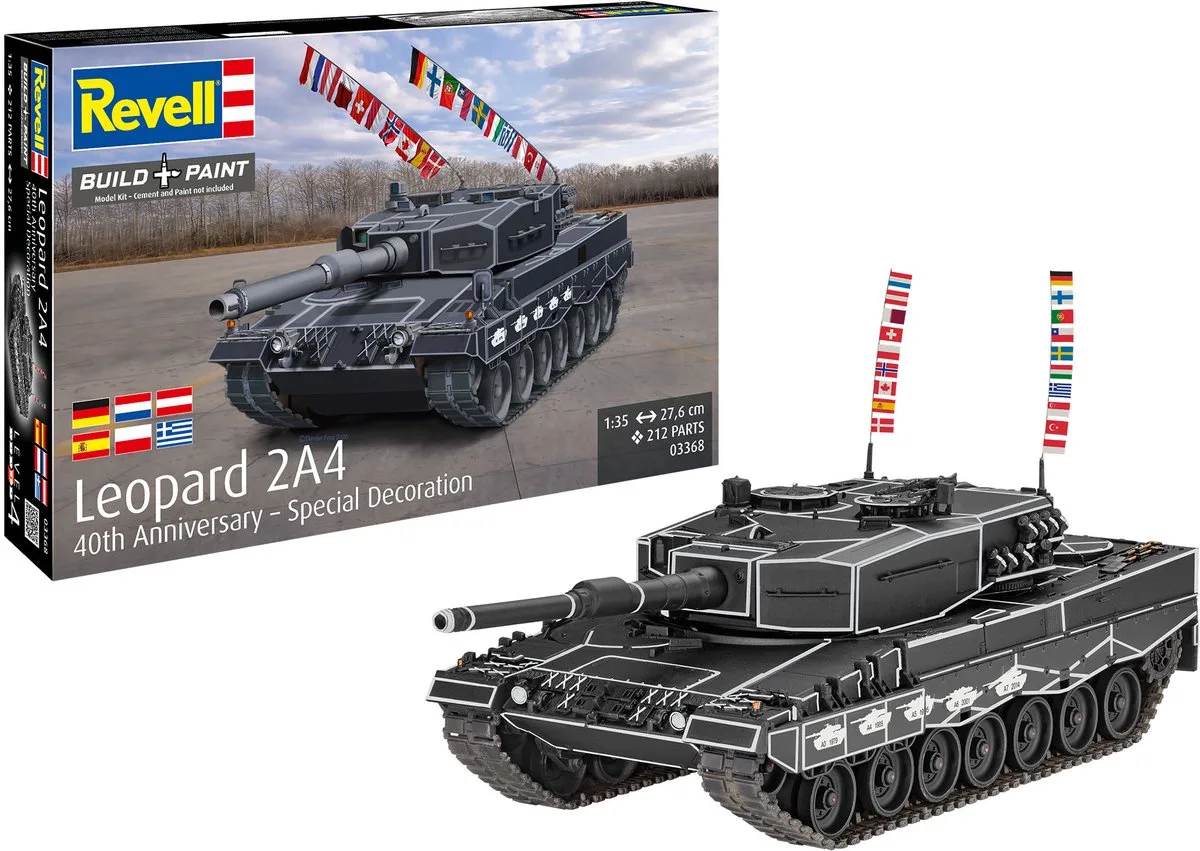 Modelbouwpakket Militaire voertuigen - 03368 Leopard 2A4 - 40th Anniversary - Special Decoration - Duitse Tank Plastic - 1:35 - Modelbouw van Revell in Meerkleurig – productfoto