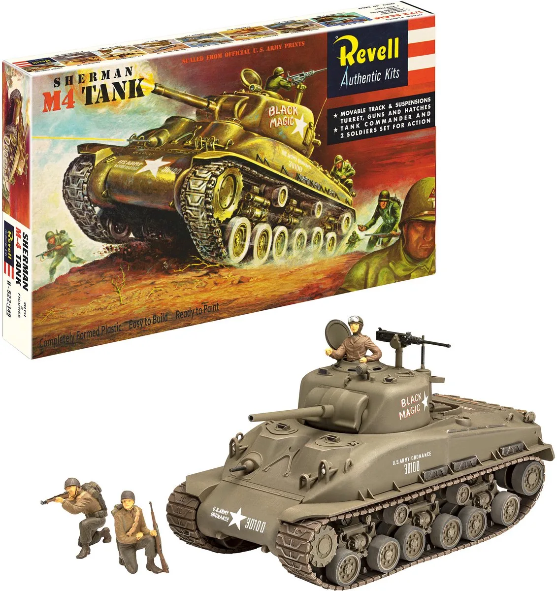 Modelbouwpakket Militaire voertuigen - 03369 M4 Sherman WWII - 75 Years Plastic Modelbuilding - Amerikaanse Middelzware Tank Plastic - 1:40 - Modelbouw de Revell en Multicolore – photo produit