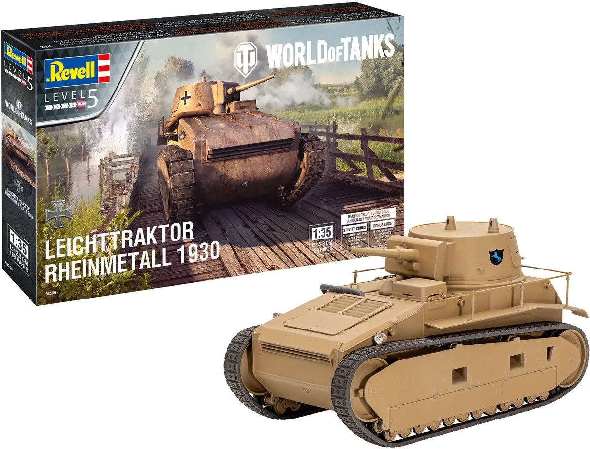 Modelbouwpakket Militaire voertuigen - 03506 Leichttraktor Rheinmetall 1930 - World of Tanks Plastic - 1:35 - Modelbouw de Revell en Multicolore – photo produit