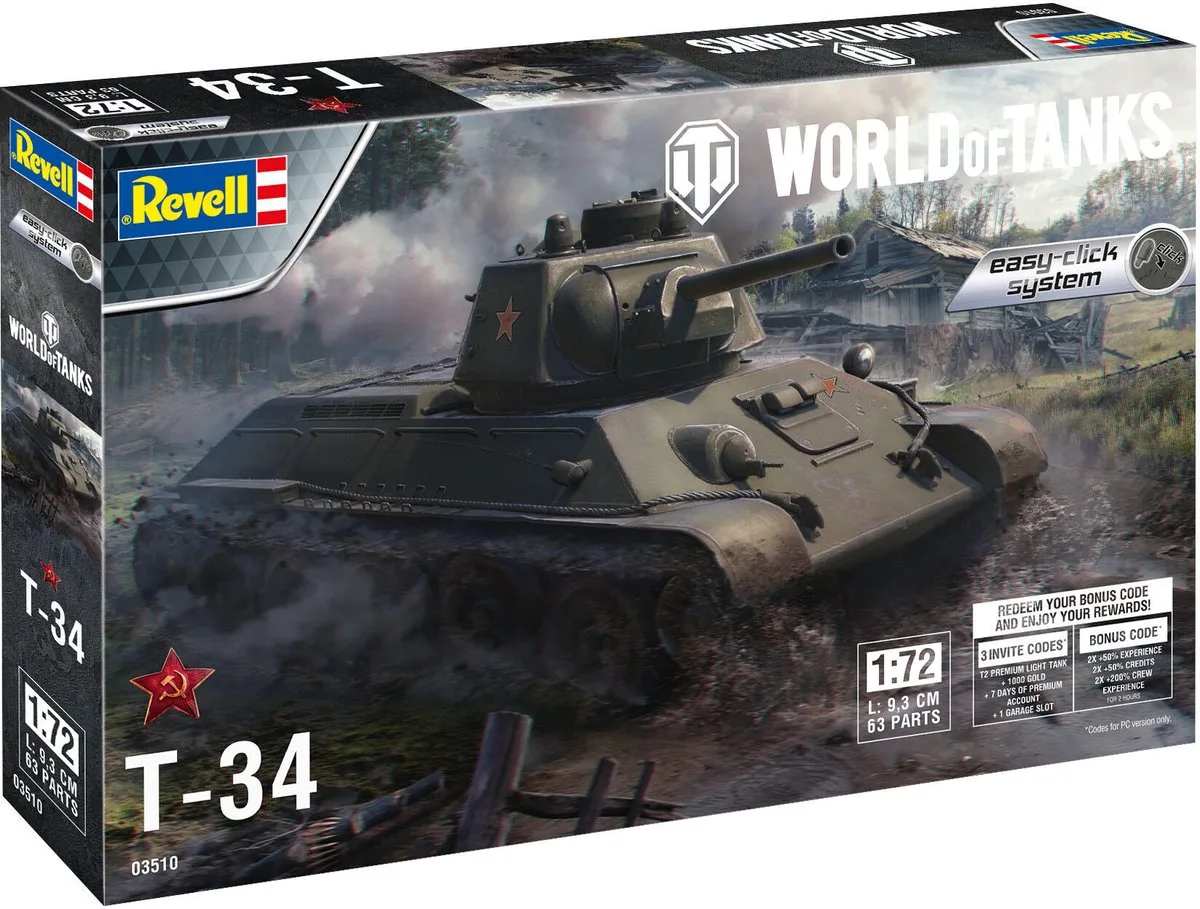 Modelbouwpakket Militaire voertuigen - 03510 T-34 - World of Tanks Plastic - 1:72 - Modelbouw de Revell en Multicolore – photo produit