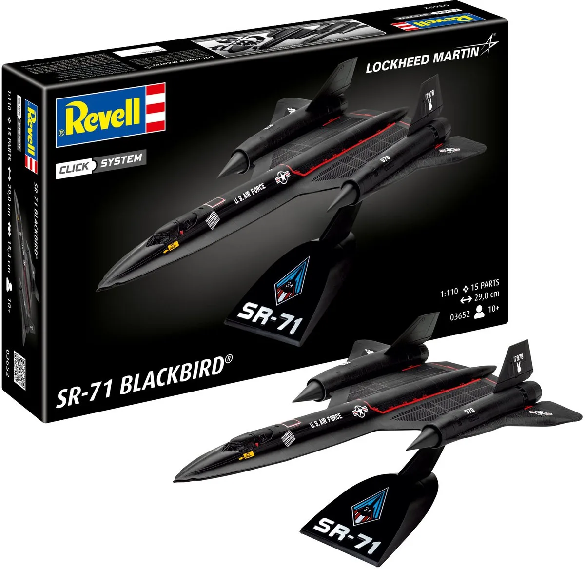 Modelbouwpakket Militaire voertuigen - 03652 Lockheed SR-71 Blackbird easy-click-system Plastic - 1:110 - Modelbouw van Revell in Zwart – productfoto