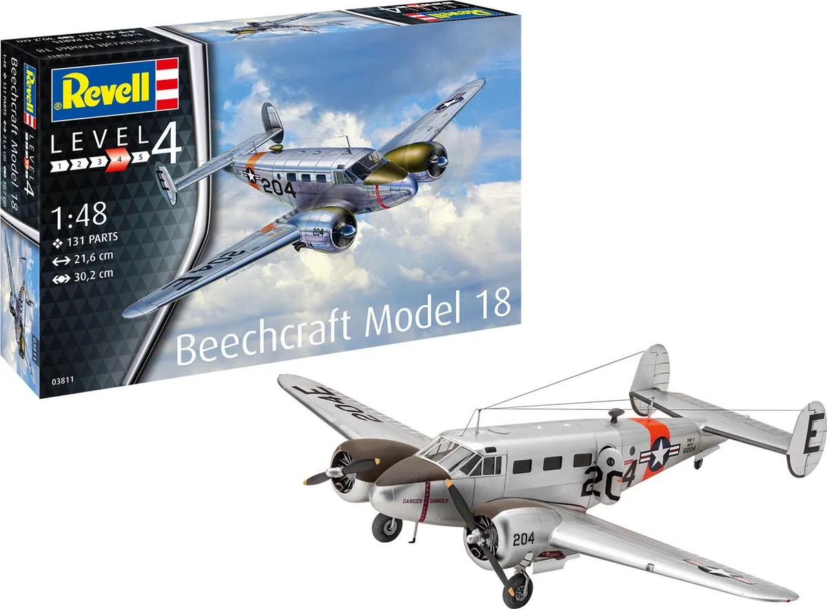Modelbouwpakket Militaire voertuigen - 03811 Beechcraft Model 18 Plane Plastic - 1:48 - Modelbouw de Revell en Multicolore – photo produit