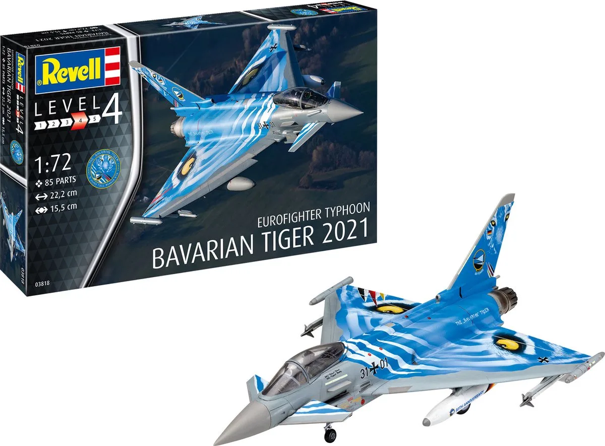 Modelbouwpakket Militaire voertuigen - 03818 Eurofighter Typhoon - The Bavarian Tiger 2021 Plastic - 1:72 - Modelbouw van Revell in Meerkleurig – productfoto