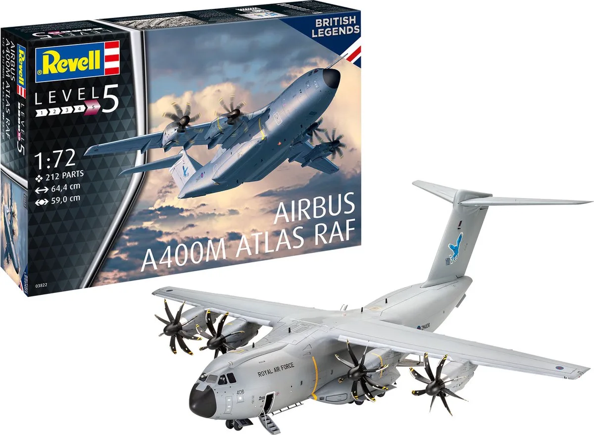 Modelbouwpakket Militaire voertuigen - 03822 Airbus A400M Atlas - RAF Plastic - 1:72 - Modelbouw van Revell in Meerkleurig – productfoto
