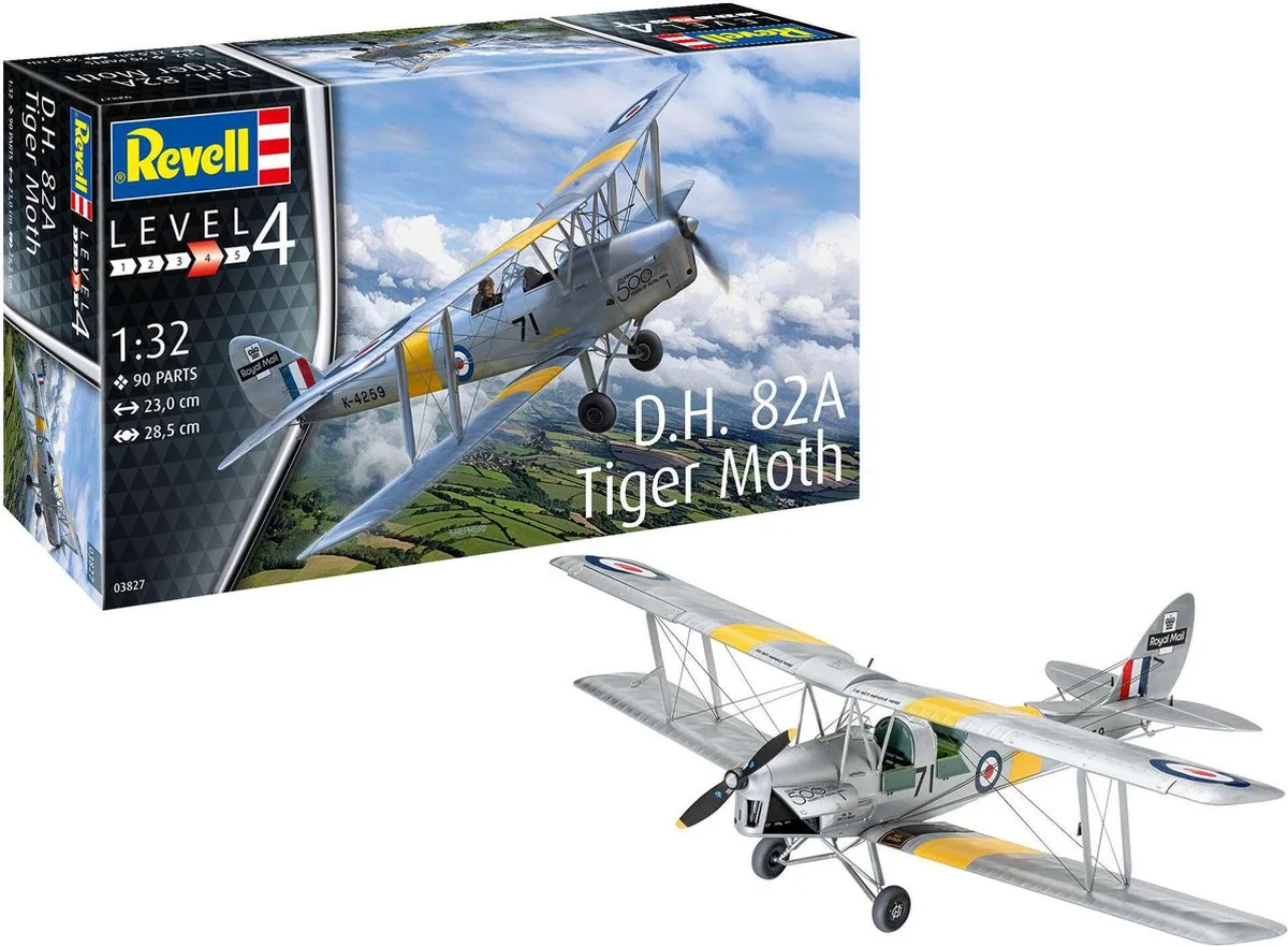 Modelbouwpakket Militaire voertuigen - 03827 D.H. 82A Tiger Moth Plane Plastic - 1:32 - Modelbouw de Revell en Multicolore – photo produit