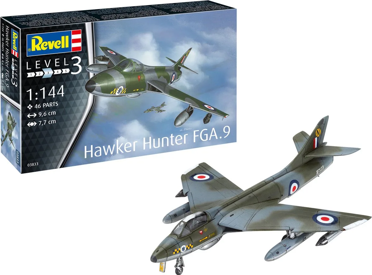 Modelbouwpakket Militaire voertuigen - 03833 Hawker Hunter FGA.9 Plane Plastic - 1:144 - Modelbouw de Revell en Multicolore – photo produit