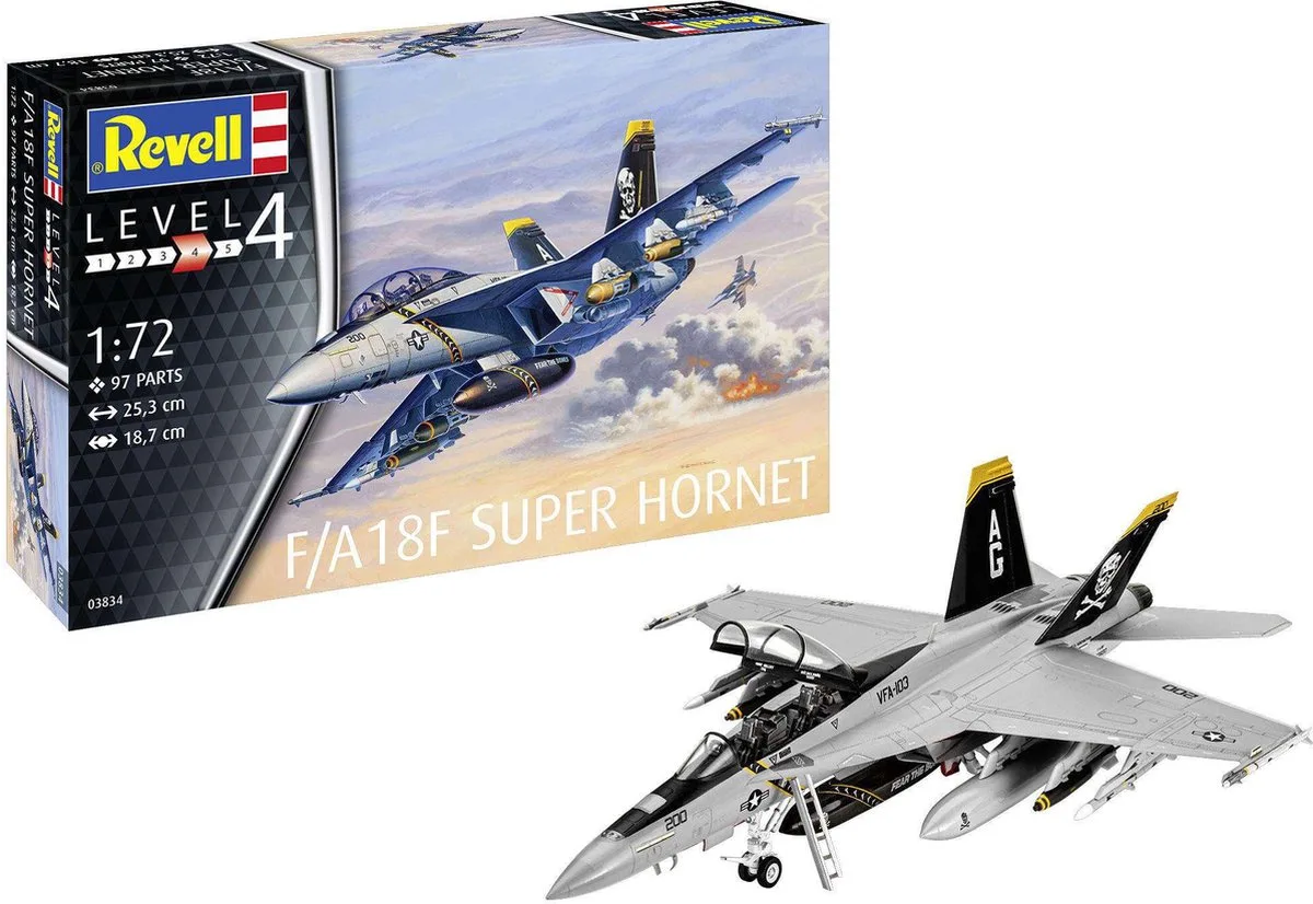 Modelbouwpakket Militaire voertuigen - 03834 F/A-18F Super Hornet Plane Plastic - 1:72 - Modelbouw van Revell in Meerkleurig – productfoto