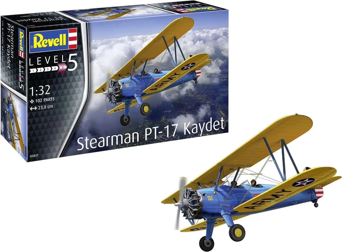 Modelbouwpakket Militaire voertuigen - 03837 Stearman PT-17 Kaydet Plane Plastic - 1:32 - Modelbouw de Revell en Multicolore – photo produit
