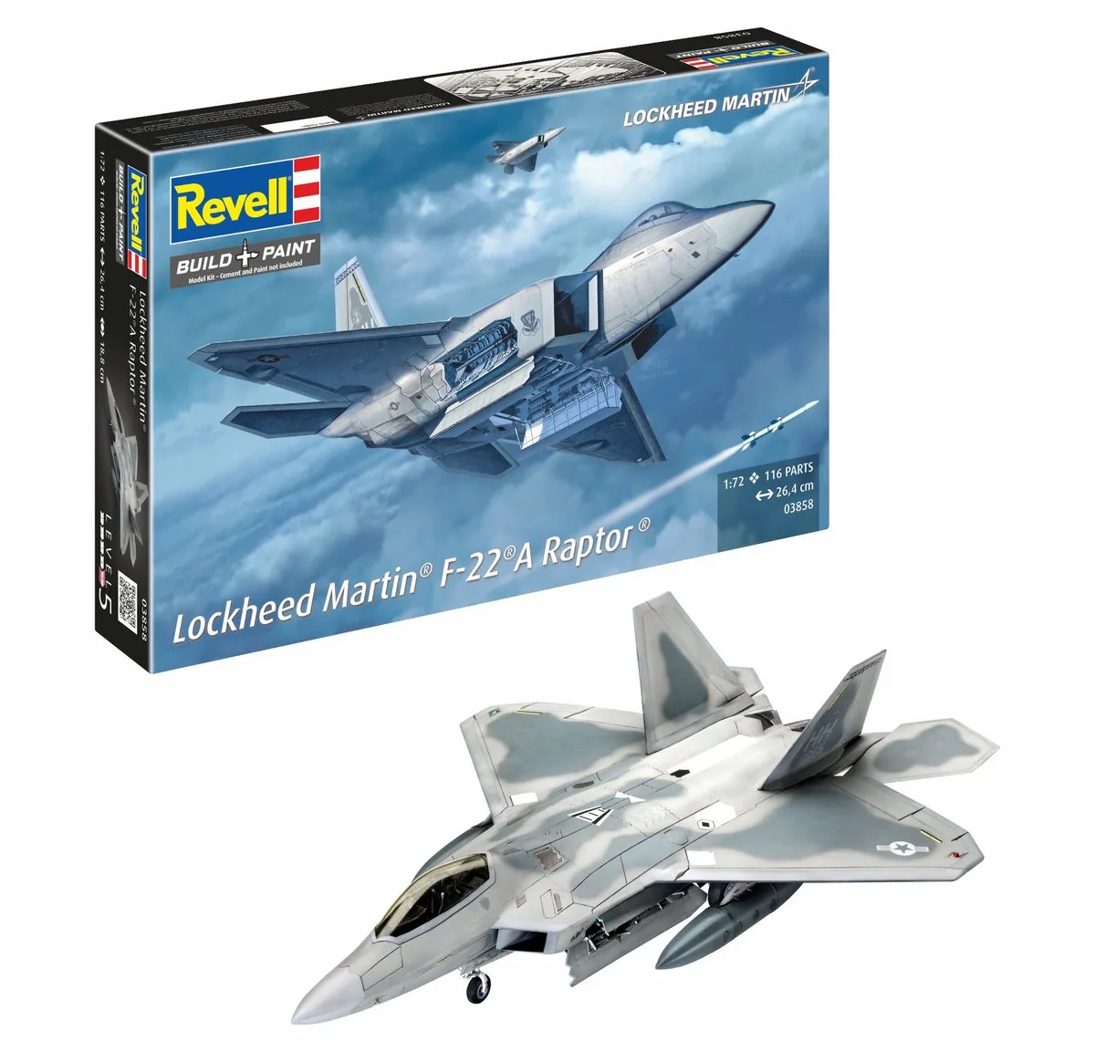 Modelbouwpakket Militaire voertuigen - 03858 Lockheed Martin F-22A Raptor Jet Fighter Plastic - 1:72 - Modelbouw de Revell en Multicolore – photo produit