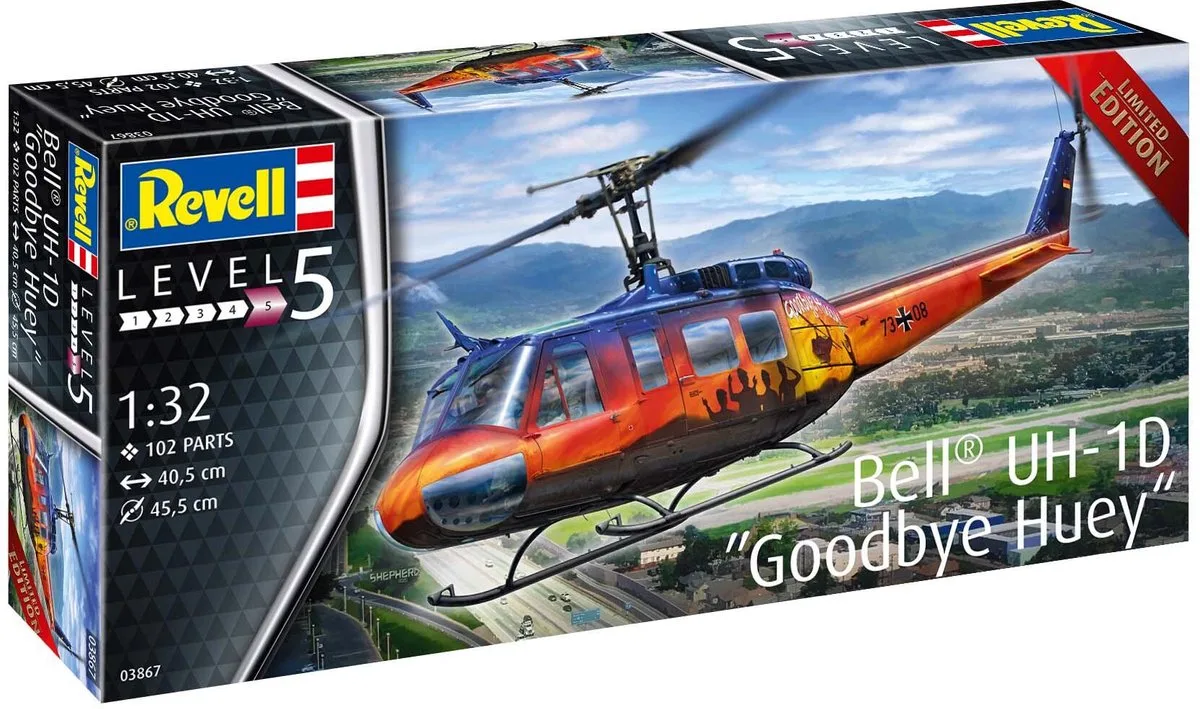 Modelbouwpakket Militaire voertuigen - 03867 Bell UH-1D -Goodbye Huey- - Limited Edition! Plastic - 1:32 - Modelbouw de Revell en Multicolore – photo produit