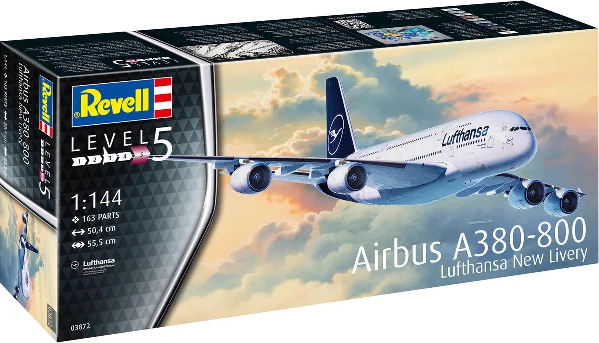 Modelbouwpakket Militaire voertuigen - 03872 Airbus A380-800 Lufthansa -New Livery- Plastic - 1:144 - Modelbouw van Revell in Meerkleurig – productfoto