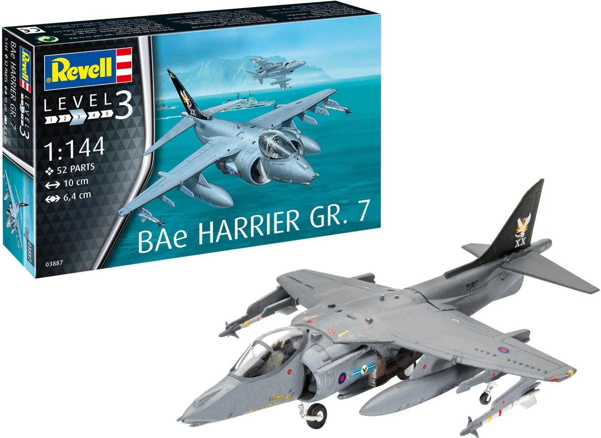 Modelbouwpakket Militaire voertuigen - 03887 Bae Harrier GR.7 Plastic - 1:144 - Modelbouw van Revell in Meerkleurig – productfoto