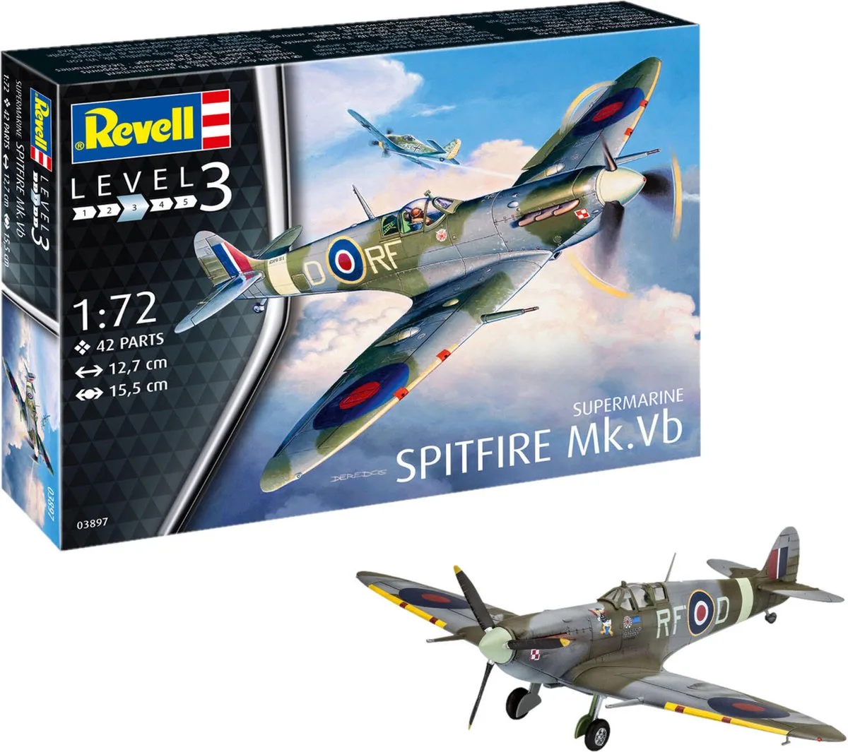Modelbouwpakket Militaire voertuigen - 03897 Supermarine Spitfire Mk.Vb Plastic - 1:72 - Modelbouw van Revell in Meerkleurig – productfoto
