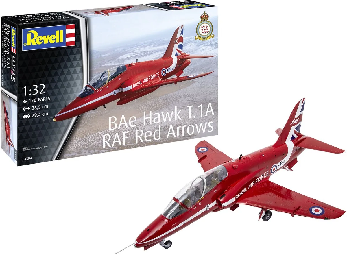 Modelbouwpakket Militaire voertuigen - 04284 BAe Hawk T.1A - Royal Air Force Red Arrows - Straaljager Plastic - 1:32 - Modelbouw de Revell en Rouge – photo produit